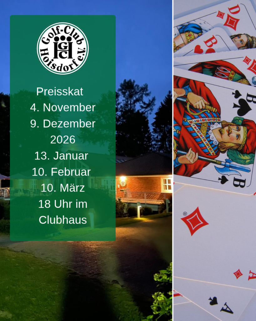 Ab 4. November 2026 wird im Clubhaus wieder gereizt, gespielt und gelacht! Der beliebte Preisskat findet monatlich statt – mit Einsatz von 10 €
